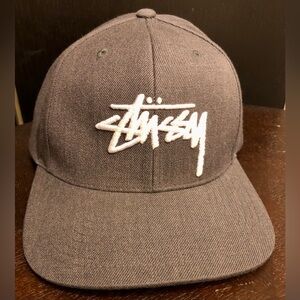 Stussy Gray Wool Snapback Hat with White Classic Logo
